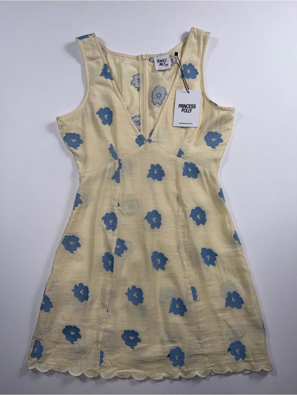 Princess Polly Alhena Mini Dress Yellow Blue Floral Embroidered NWT Cottagecore